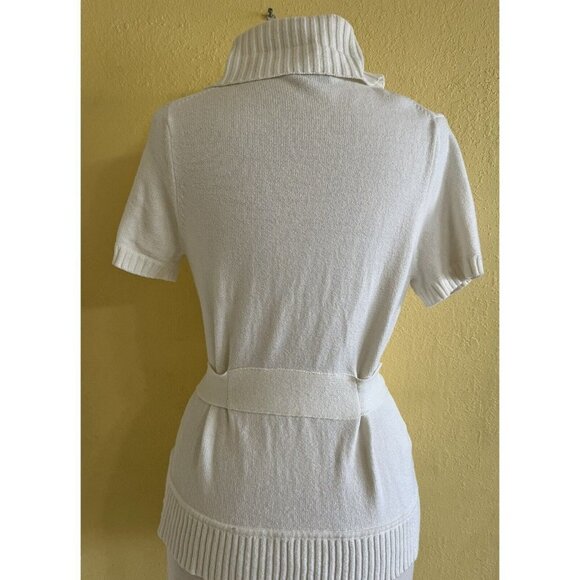 BCBG MAX AZRIA Short Sleeve Summer Spring Knit Cardigan Sweater Top Size M Ivory - Picture 6 of 9